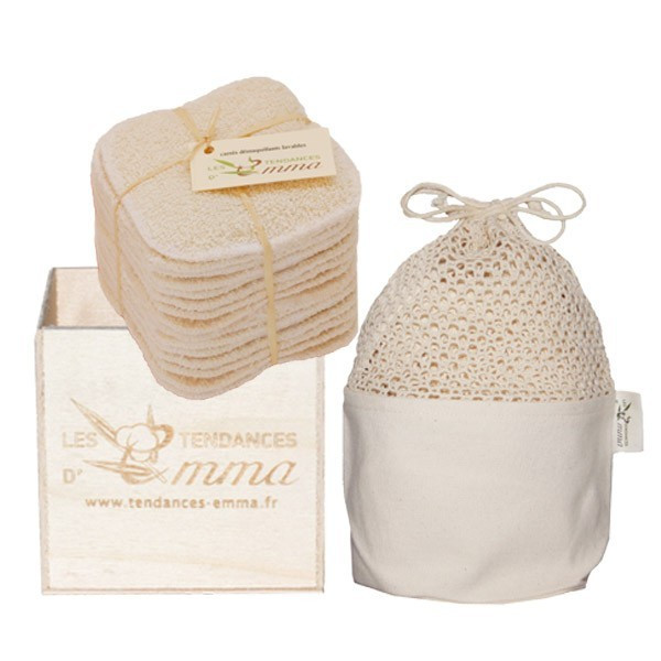 Les Tendances d'Emma Kit Eco belle Bois Carrés démaquillants lavables Coton bio Biface