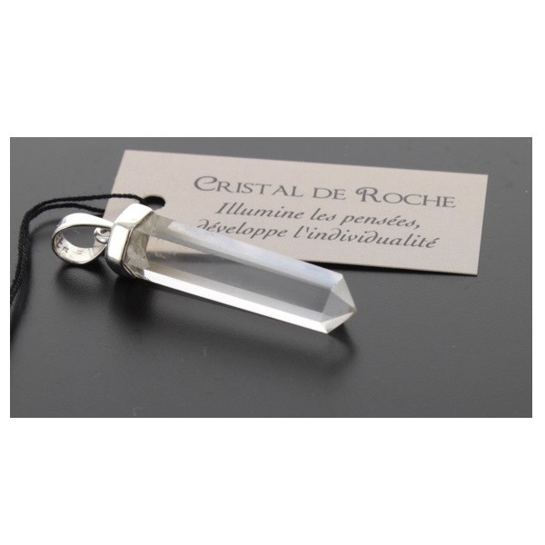 Pendentif Cristal de Roche Forme pointe et Argent Massif