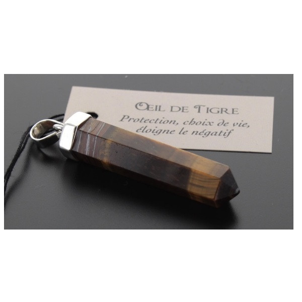 Pendentif Oeil de Tigre Forme pointe et Argent Massif