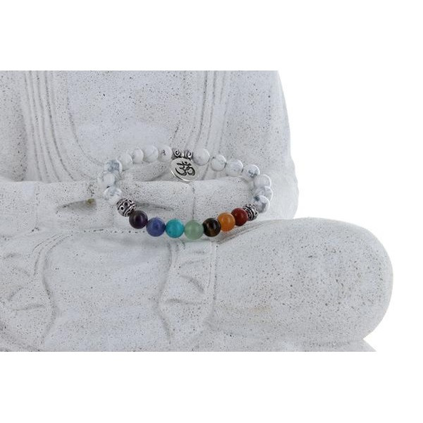 Bracelet 7 Chakras Howlite Perles rondes 8 mm Breloque Om