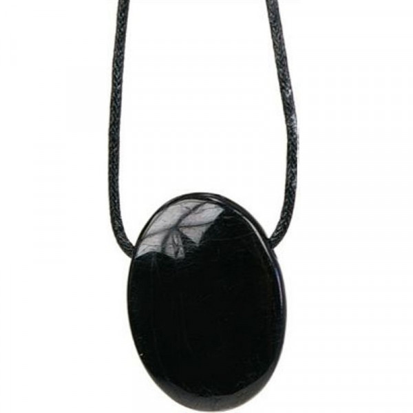 Collier Tourmaline Noire Pierre ovale percée Cordon noir