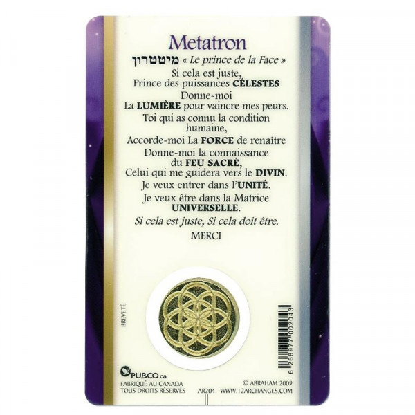 Médaille sur carte Archange Métatron