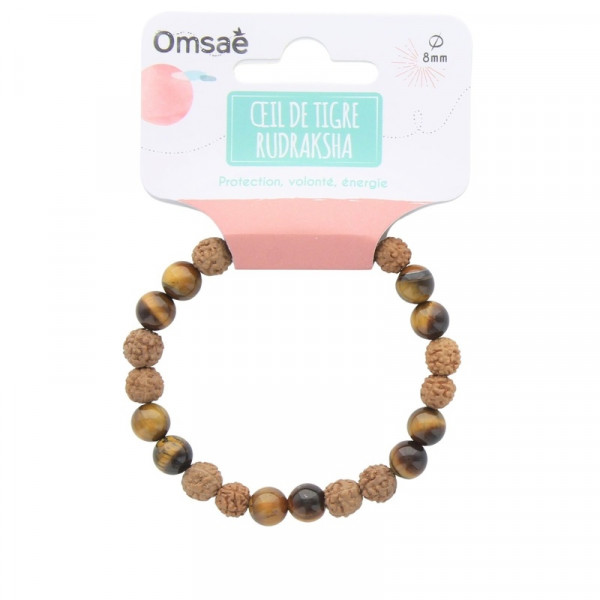 Bracelet Oeil de Tigre et Rudraksha Perles rondes 8 mm
