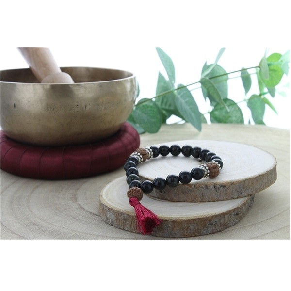 Bracelet Mala en Serpentine et Rudraksha
