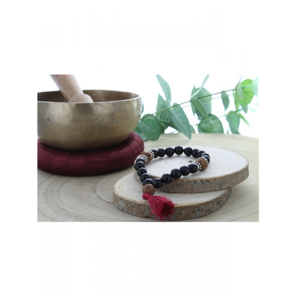 Bracelet Mala en Obsidienne Noire et Rudraksha