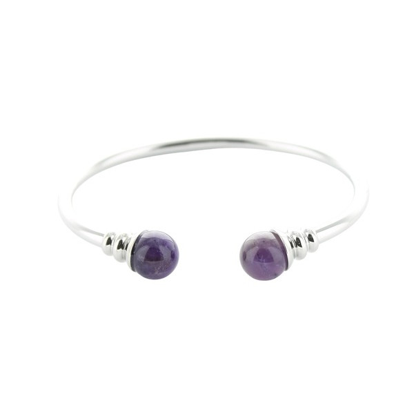 Bracelet cuivre avec Aimants Jonc Métal argenté Perles Améthyste - 1