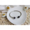 Bracelet cuivre avec Aimants Jonc Métal argenté Perles Améthyste - 2