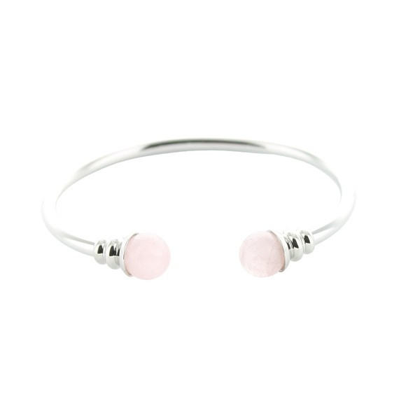 Bracelet cuivre avec Aimants Jonc Perles Quartz Rose Métal argenté - 1