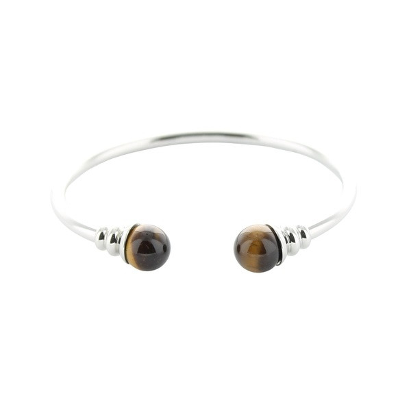 Bracelet cuivre avec Aimants Jonc Perles Œil de Tigre Métal argenté - 1