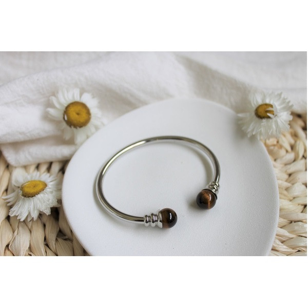Bracelet cuivre avec Aimants Jonc Perles Œil de Tigre Métal argenté - 2