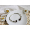 Bracelet cuivre avec Aimants Jonc Perles Œil de Tigre Métal argenté - 2