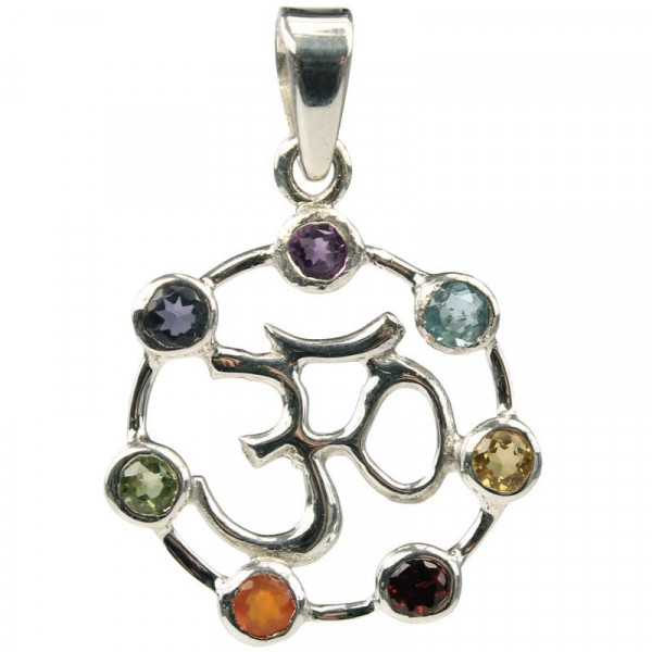 Pendentif Pierres des Chakras Argent 925 Om - 1
