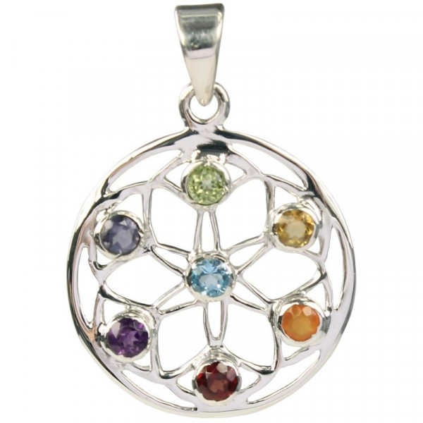Pendentif Pierres des Chakras Argent 925 Mandala - 1