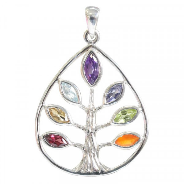 Pendentif Pierres des Chakras Argent 925 Arbre - 1