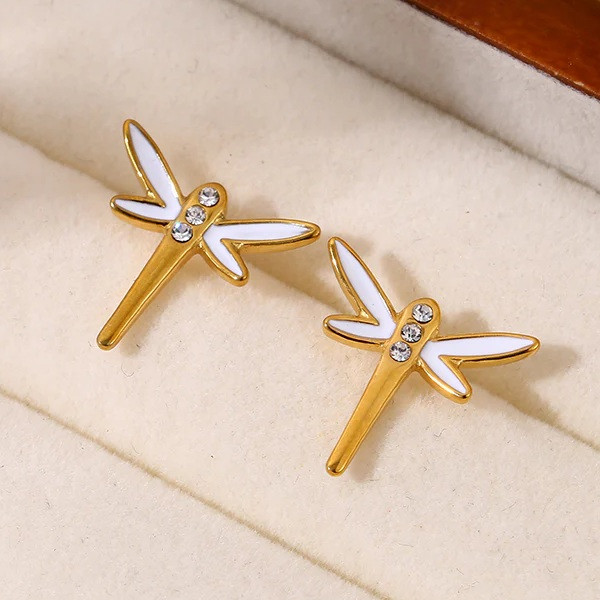 Boucles d'oreilles Puces Dorées Libellule - 1