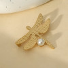 Broche Dorée Libellule Texture Pointes Ornée de Perle - 2