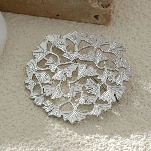 Broche Argentée Dentelle de Ginkgo - 2