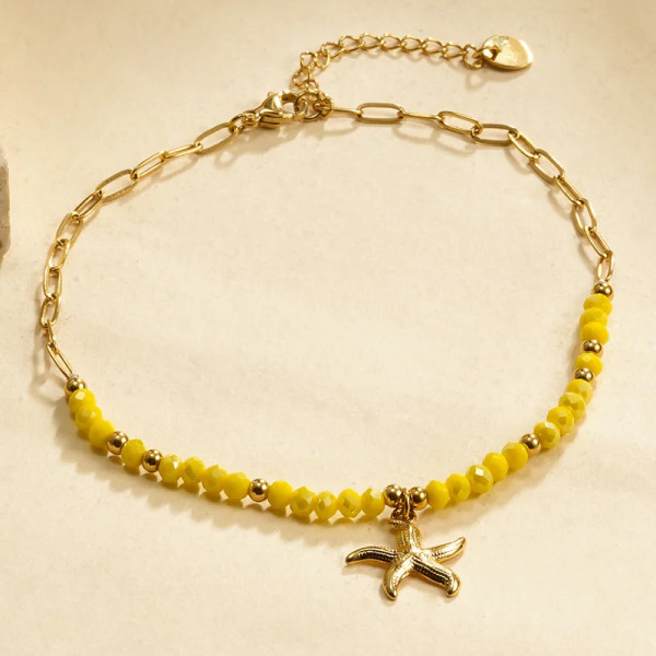 Chaîne de cheville pierres jaunes et étoile de mer - 1