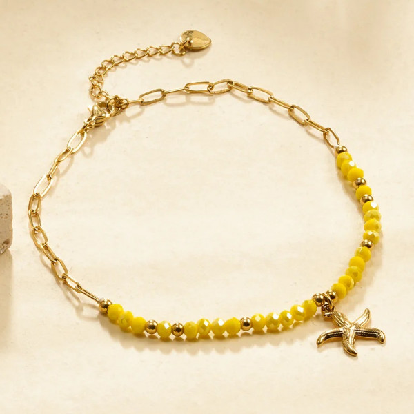 Chaîne de cheville pierres jaunes et étoile de mer - 2