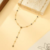 Collier Y Doré Perles Noires et Fleur Ajourée Centrale - 1