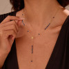 Collier Y Doré Avec Perles Bleues et Fleur Centrale - 2