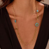 Collier Sautoir Double Chaîne Dorée Turquoises et Détails Ethniques - 2