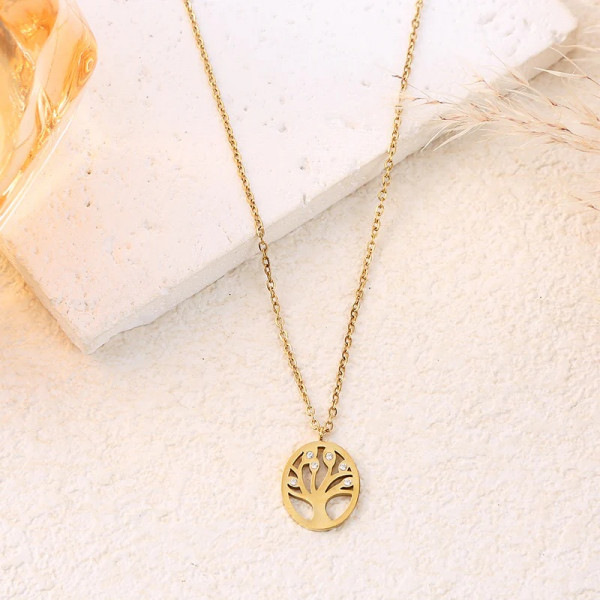 Collier chaîne dorée avec pendentif arbre de vie - 1