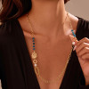 Collier Sautoir Chaîne Dorée et Pendentif Feuille Tropicale - 2