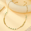 Collier Sautoir Chaîne Dorée Perles Vertes et Blanches, Pampilles Rondes