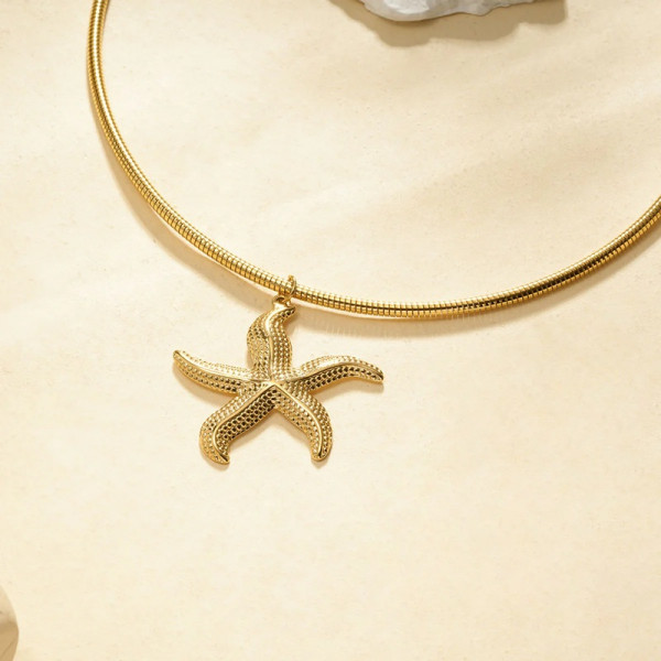 Collier Torque Doré Pendentif Étoile de Mer Texturée - 2