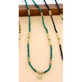 Collier Doré Chaîne Pierres Naturelles Malachite Avec Etoile - 1