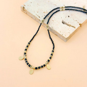 Collier Doré Chaîne de Pierres Naturelles Onyx Avec Trois Pastilles Gouttes - 1