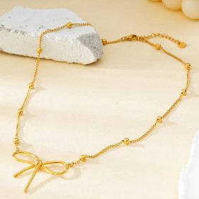 Collier Doré Chaîne Ornée de Boules Dorées Avec Grand Papillon - 1