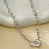 Collier Argenté Avec Croisette de Cœur Epais Et Barre - 1