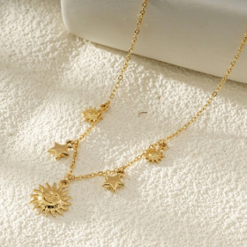 Collier Doré Multi Pendantes Soleils Et Etoiles - 1