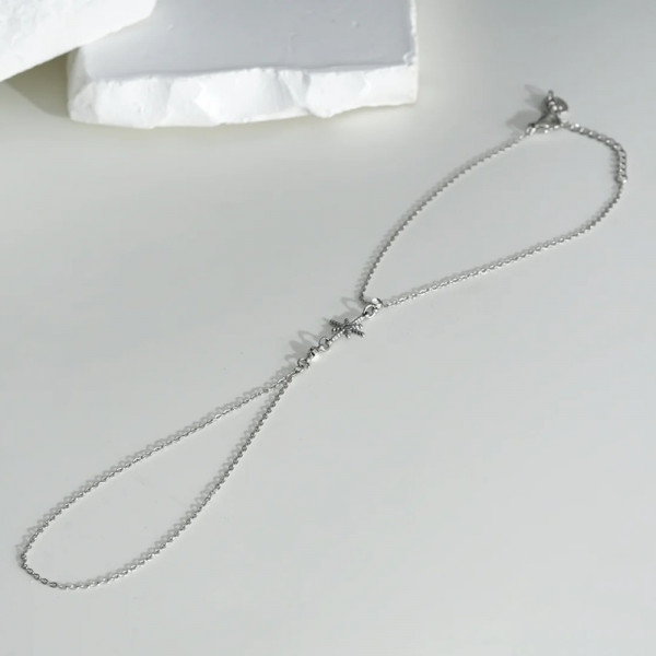 Bracelet bague argenté avec chaîne étoile - 1