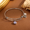 Bracelet Argenté Jonc Ajustable Avec Pendantes Trèfle Arbre Et Strass Violet - 1