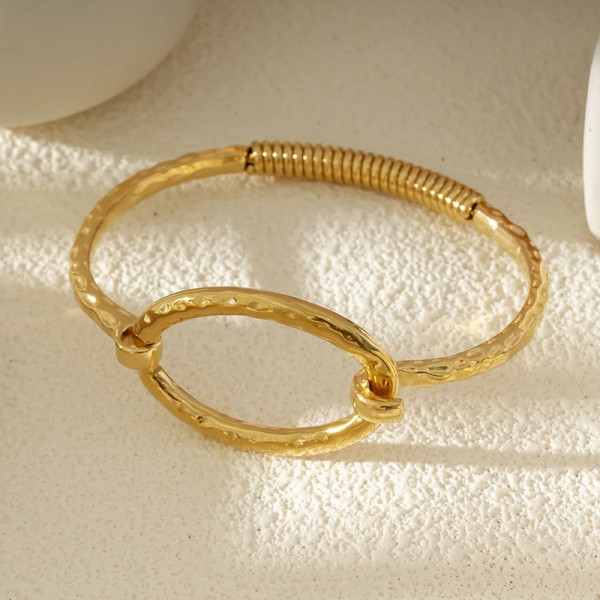 Bracelet Jonc Doré Martelé À Maillon Central - 2