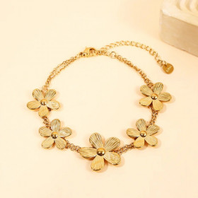 Bracelet Double Chaîne Dorée Inspiration Fleur Nature - 1