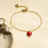 Bracelet chaîne dorée pendentif cœur rouge - 1