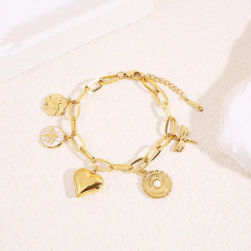 Bracelet maillons breloques cœur et libellule - 1