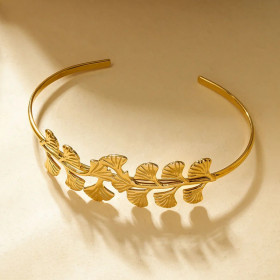 Bracelet jonc fin avec ginkgo doré - 1