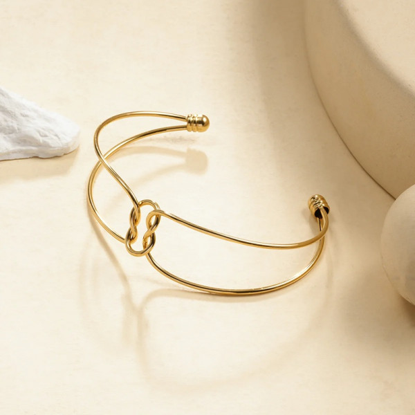 Bracelet Manchette Dorée À Anneaux Entrelacés Minimalistes - 2