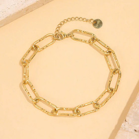 Bracelet chaîne dorée maillons texturés allongés effet pailletté - 1