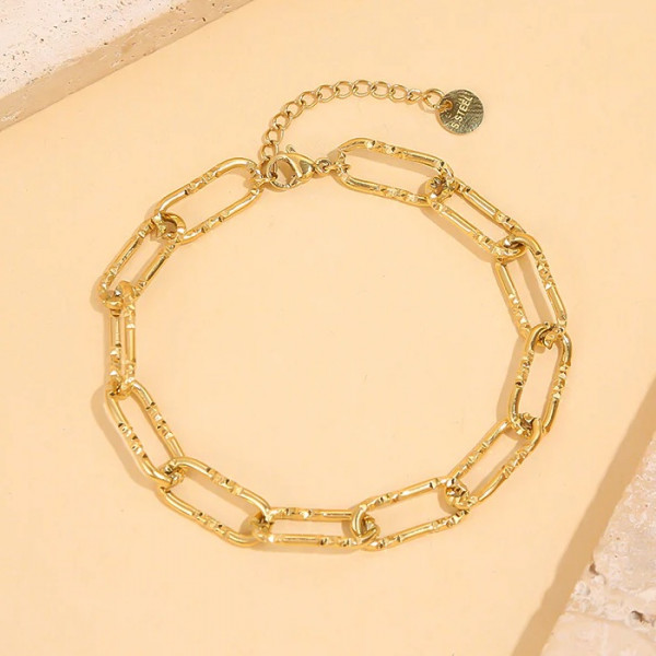 Bracelet chaîne dorée maillons texturés allongés effet pailletté - 1