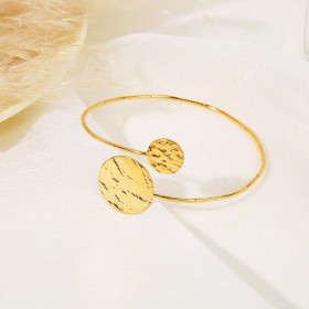 Bracelet Jonc Doré Ajustable Croisé à l’Avant avec Cercles Effet Vague - 1