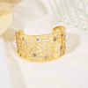 Bracelet Manchette Doré Ajouré Motif Fleurs, Feuilles, Orné de Strass