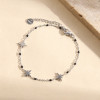 Bracelet Chaîne Fine Argentée Pampilles Étoiles et Perles Noires - 1
