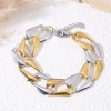 Bracelet chaîne large maillons bicolore géométrique doré argenté