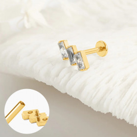Piercing Doré Triple Strass Rectangle en Acier Inoxydable - 1